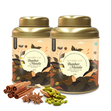 Saffron Cup Bombay Masala Black Tea - 200gm, Pack of 2 (Airtight Double-Lid Tin)